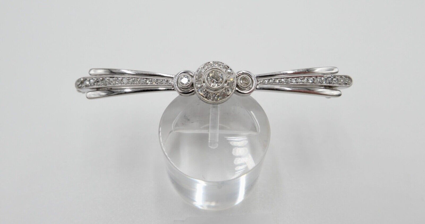 Art Deco 1930-40er Brosche Weißgold mit 49 Diamanten 1,5 Ct Stabbrosche 585 14K - Antikhandel-Stuttgart