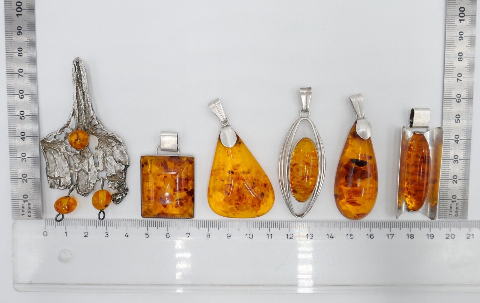 vintage Konvolut 6 stk FISCHLAND Bernstein Anhänger 57,7 Gramm silber 925 - Antikhandel-Stuttgart