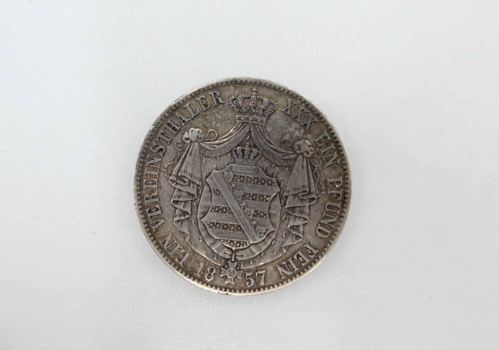 Ein Vereinsthaler XXX Ein Pfund Fein 1857 Silber Johann V.G.G.König von Sachsen - Antikhandel-Stuttgart