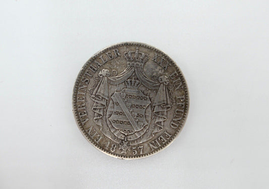Ein Vereinsthaler XXX Ein Pfund Fein 1857 Silber Johann V.G.G.König von Sachsen - Antikhandel-Stuttgart