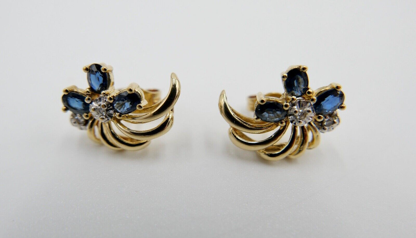 1970er Gelbgold 750 18K Brillant & Saphir 0,44 Ctw Ohrringe Ohrstecker Ø 15mm - Antikhandel-Stuttgart