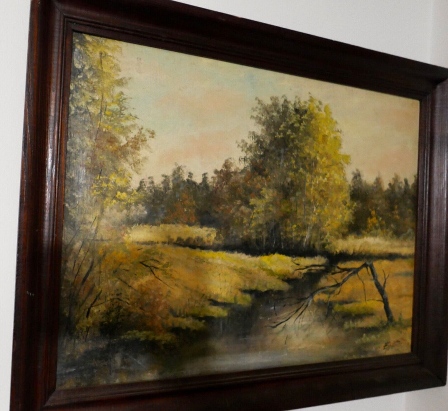 Ölgemälde 69x53cm Landschaft signiert Wald Bach Leinwand - Antikhandel-Stuttgart