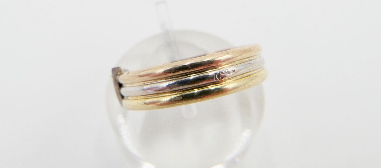 60er Jahre Tricolor Gold 750 / 18K Gr. 57 Diamanten Achtkant 2,61 Gr - Antikhandel-Stuttgart