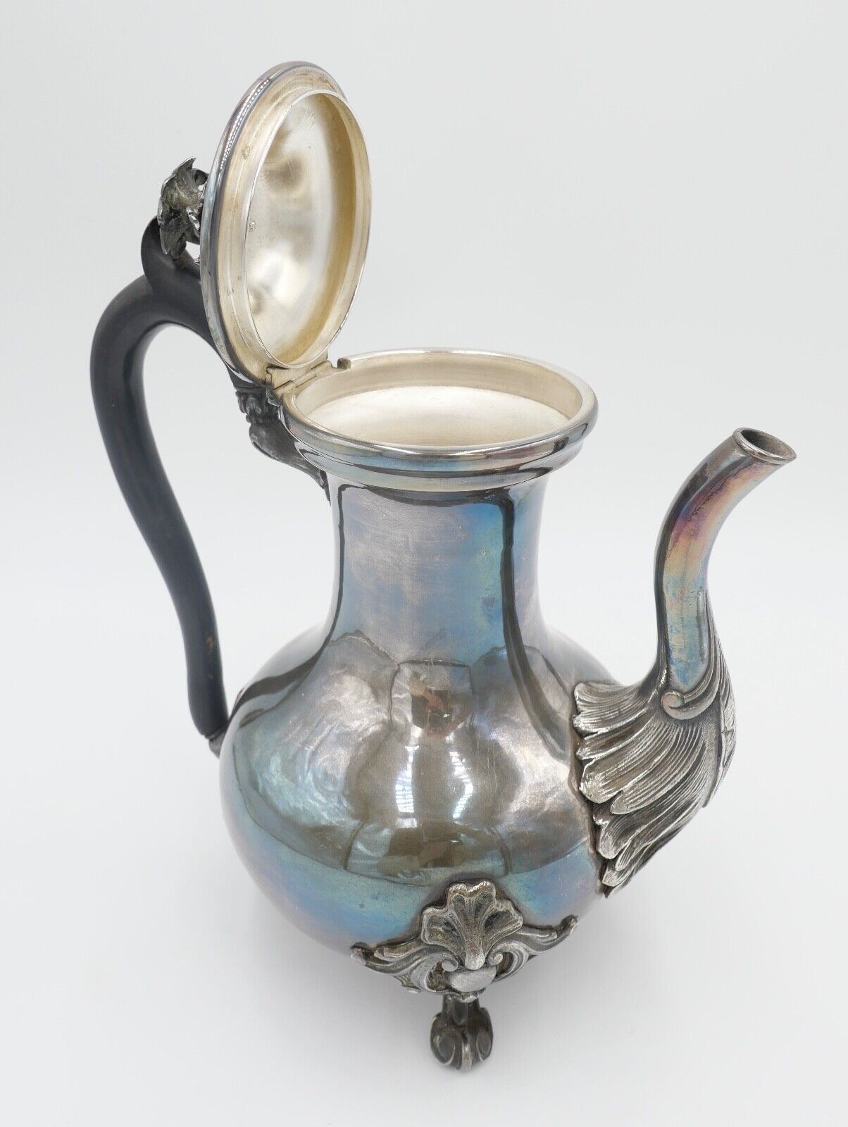 alte schöne florale Teekanne versilbert Double - Antikhandel-Stuttgart