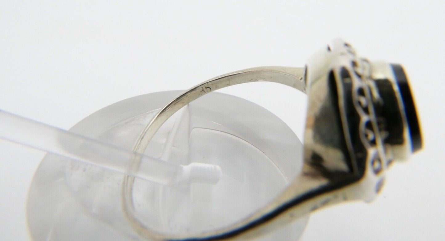 80er Jahre 835 Silberring mit Onyx Gr. 55 vintage leicht vergoldet - Antikhandel-Stuttgart