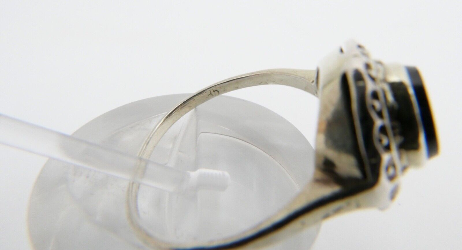 80er Jahre 835 Silberring mit Onyx Gr. 55 vintage leicht vergoldet - Antikhandel-Stuttgart