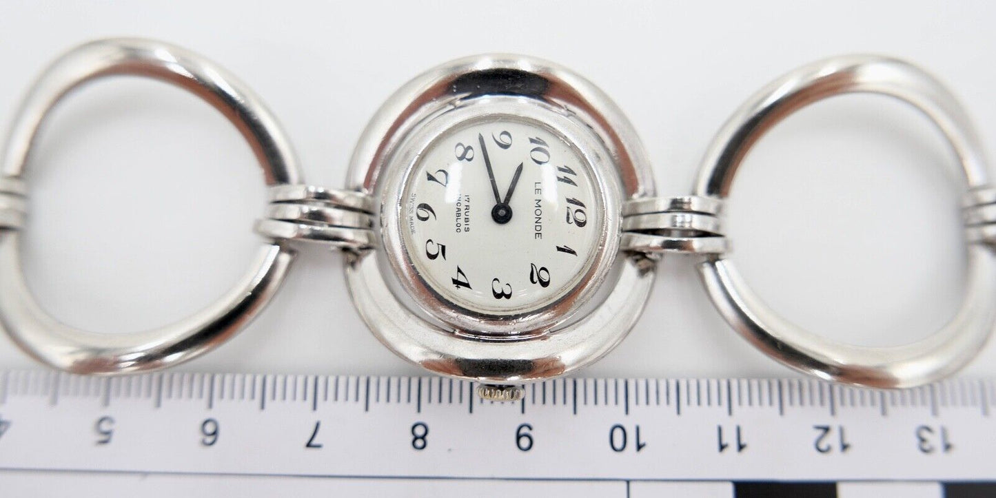 1970er Handaufzug LE MONDE Damen 925 Silber Uhr 45,9 Gr - Antikhandel-Stuttgart