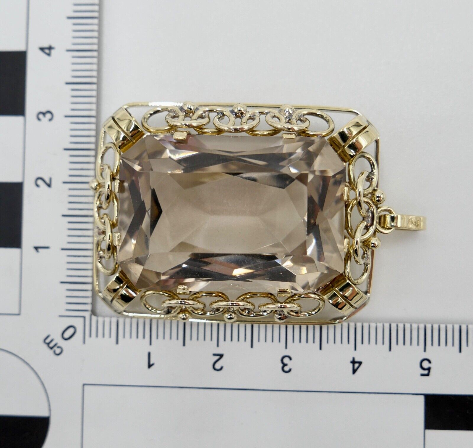 XXL Rauchquarz Anhänger 585 / 14K Gelbgold 40x31mm im Scheren Schliff 68,7 Ct - Antikhandel-Stuttgart