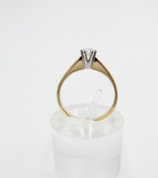 Klassischer Bicolor Gelb/Weiß Gold Ring 0,25 Ct Brillant 750 18K Gr. 56 VVS - Antikhandel-Stuttgart