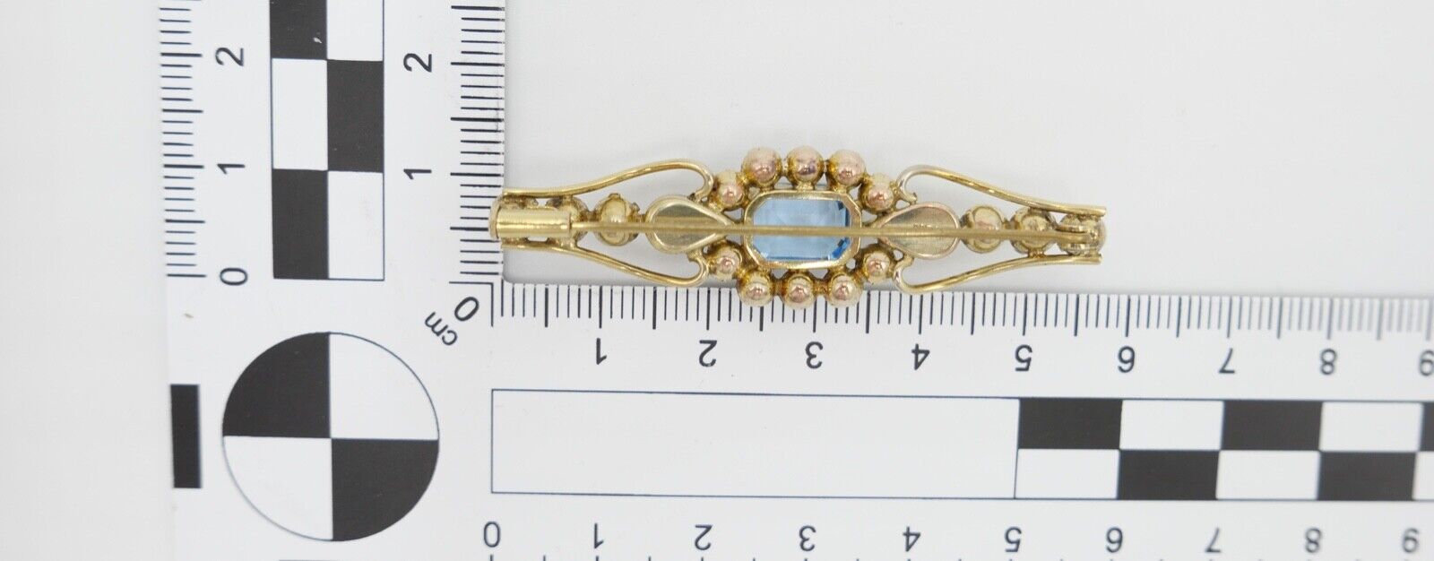 schöne alte Brosche ADbl vergoldet mit Glassteinen 58mm - Antikhandel-Stuttgart