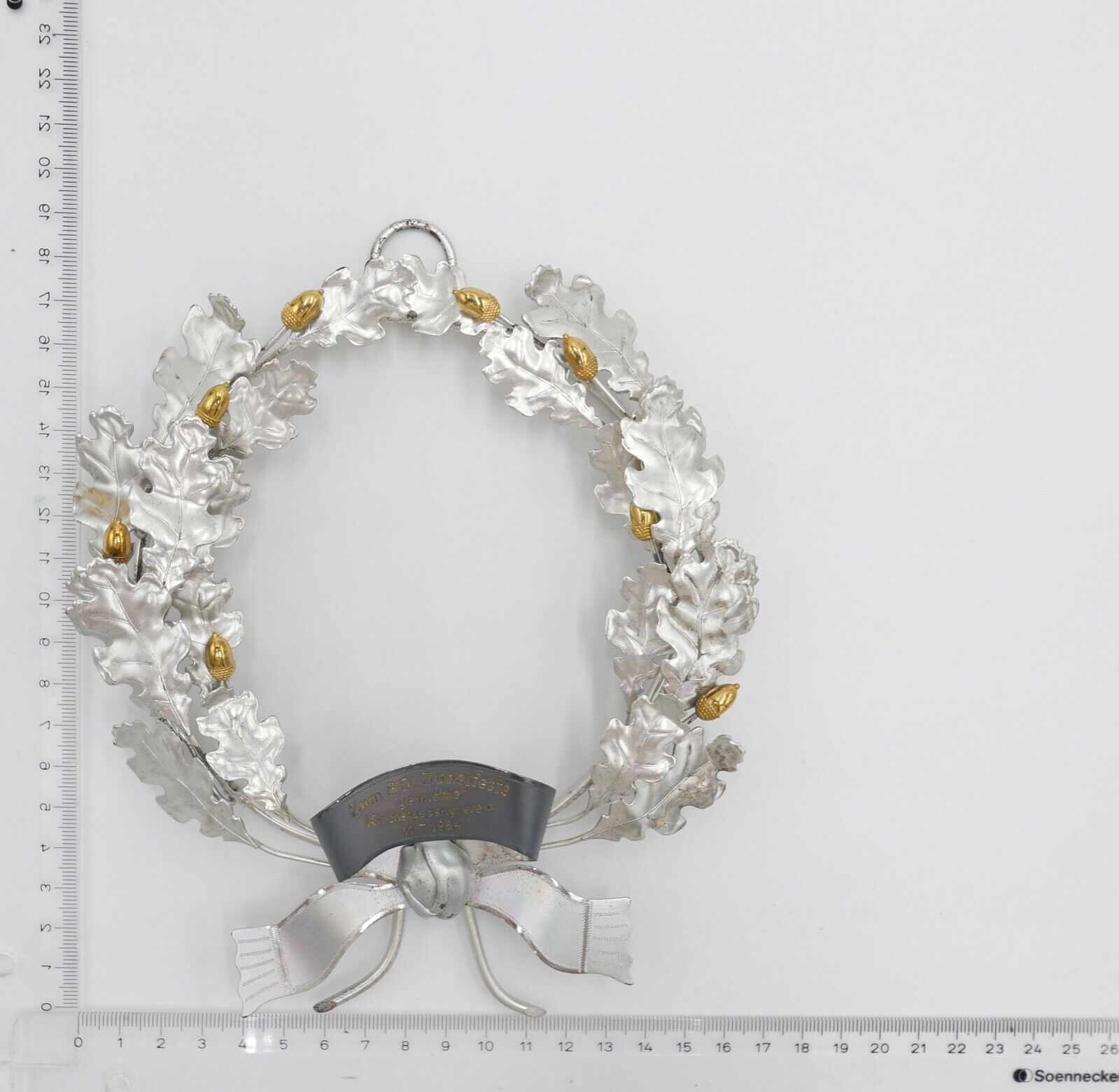 Eichenlaubkranz " 85. Jubelfest Kirchengesangverein 11.7.1964 " Neusilber 19x16 - Antikhandel-Stuttgart