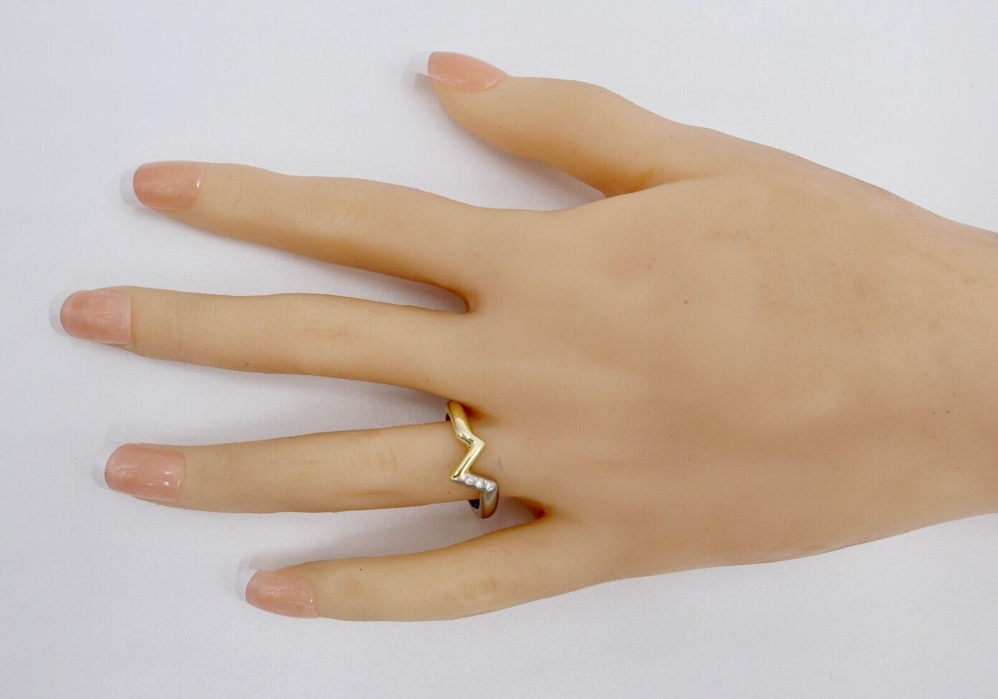 Wishbone V-Form Bicolor Weiß Gelb Gold Brillant Ring 585 14K Gr. 55 Diamanten - Antikhandel-Stuttgart