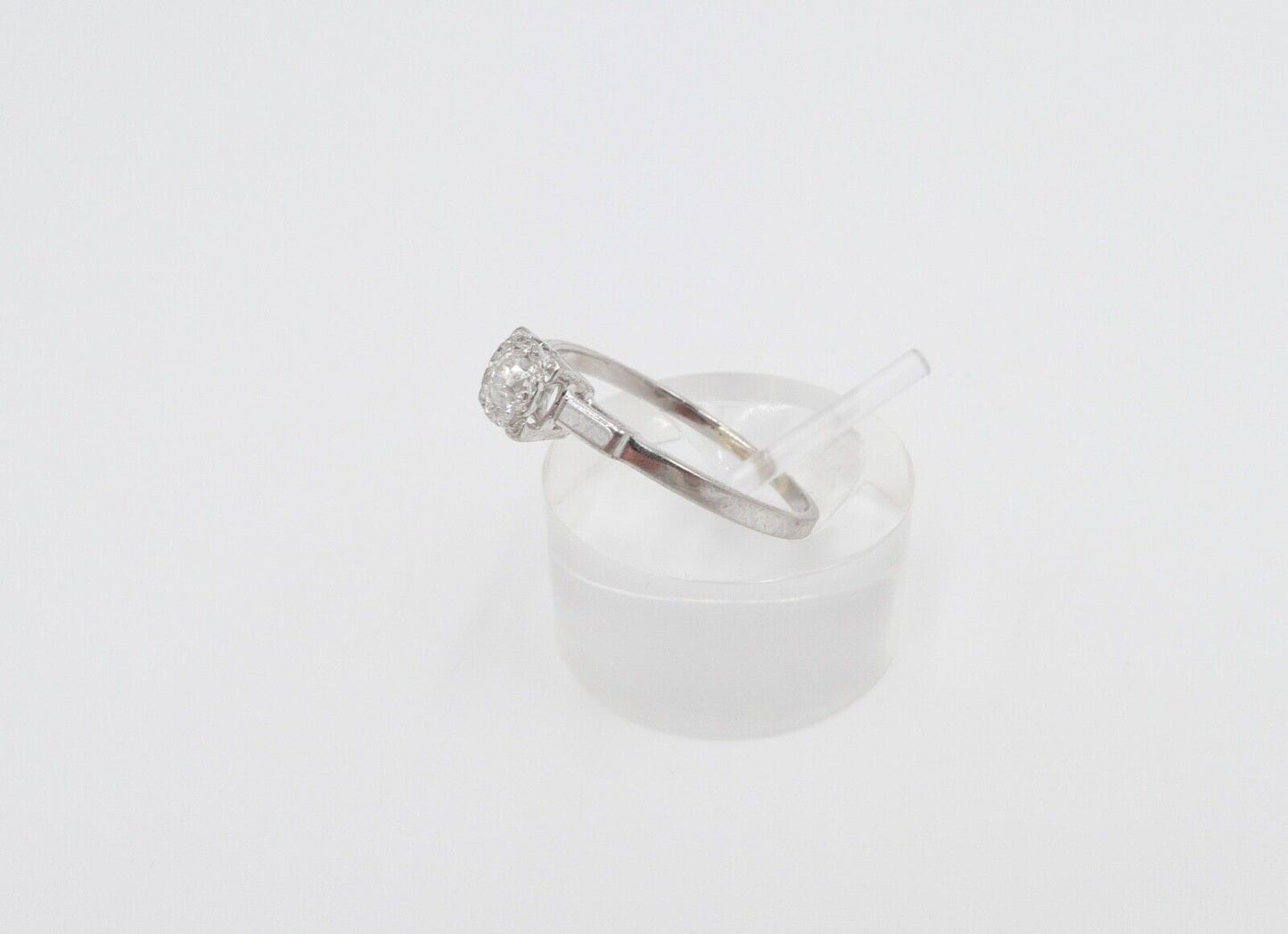 Solitär Weißgold Ring 750 18K mit 1 Diamant im Altschliff 0,16 Ct Gr.56-57 - Antikhandel-Stuttgart