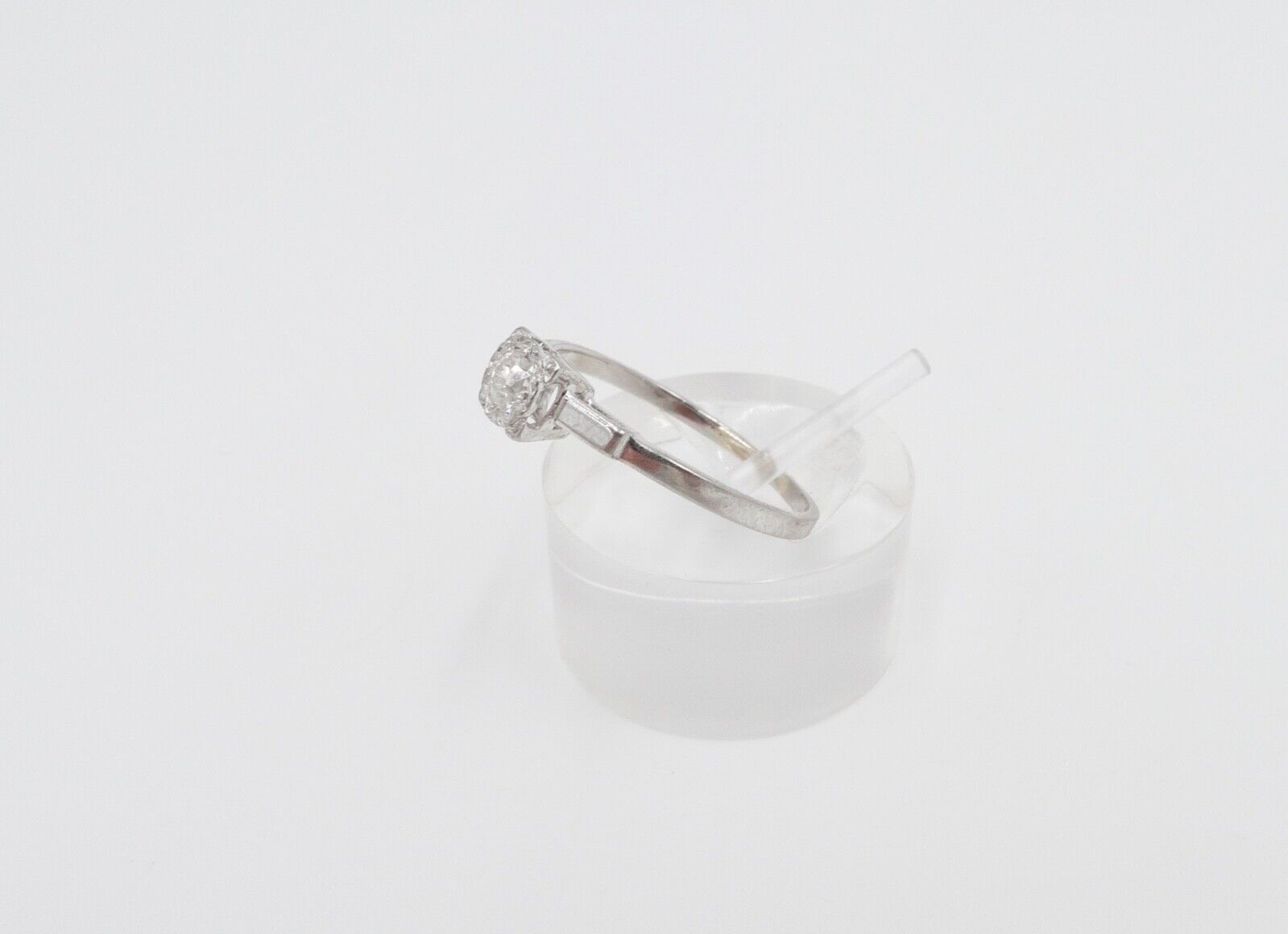 Solitär Weißgold Ring 750 18K mit 1 Diamant im Altschliff 0,16 Ct Gr.56-57 - Antikhandel-Stuttgart