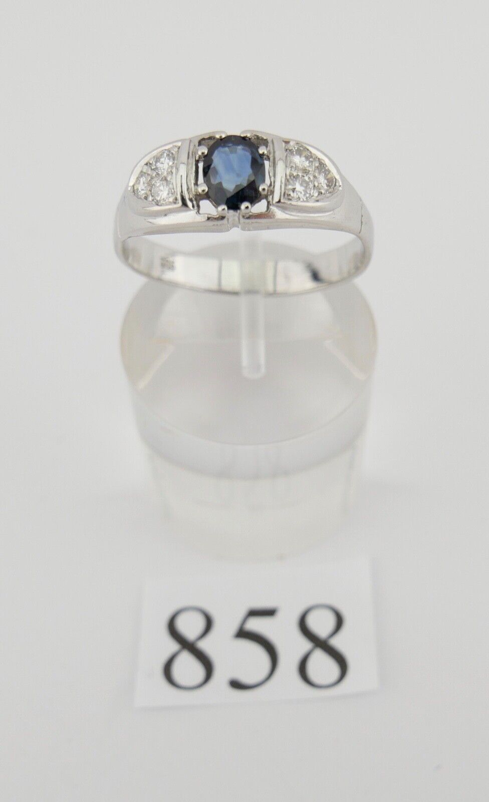 Weißgold Damen Ring synthetisch Saphir & Brillanten Gr. 63 0,14 Ct 585 14K - Antikhandel-Stuttgart