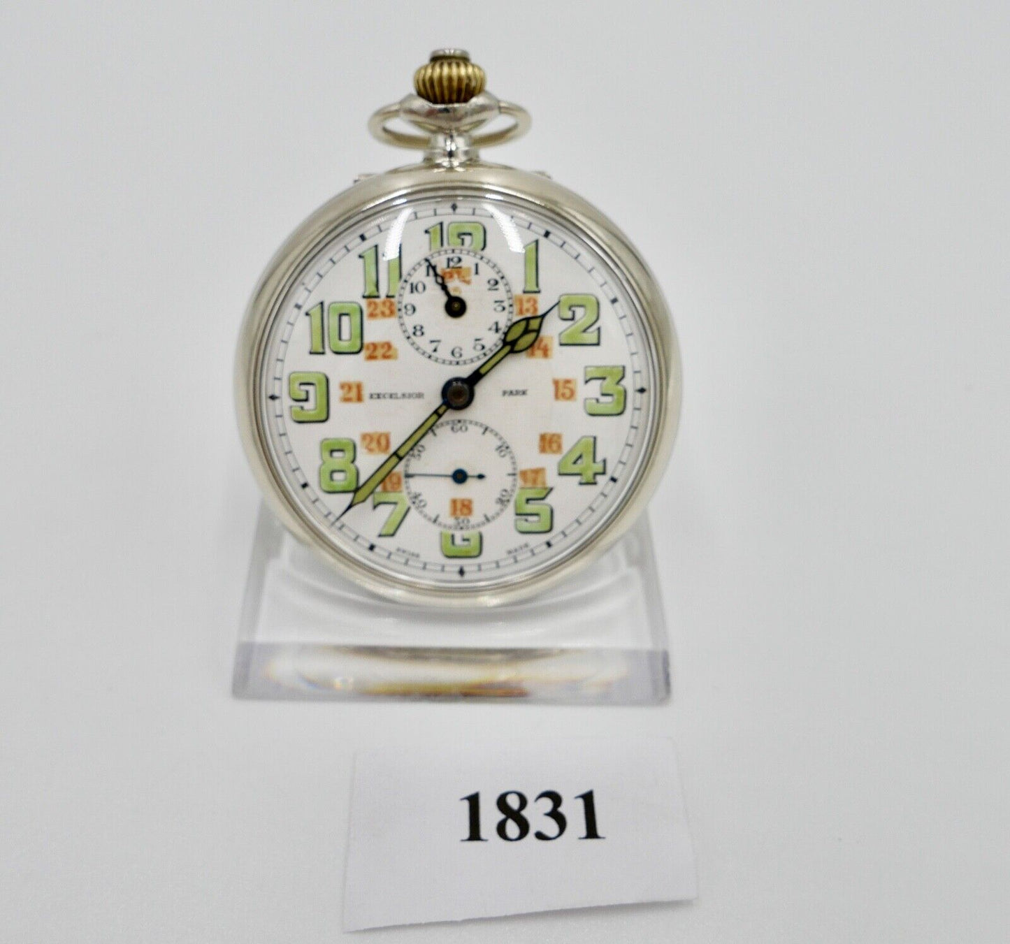 EXCELSIOR PARK Edelstahl Taschenuhr Wecker Ø 49mm sehr selten - Antikhandel-Stuttgart