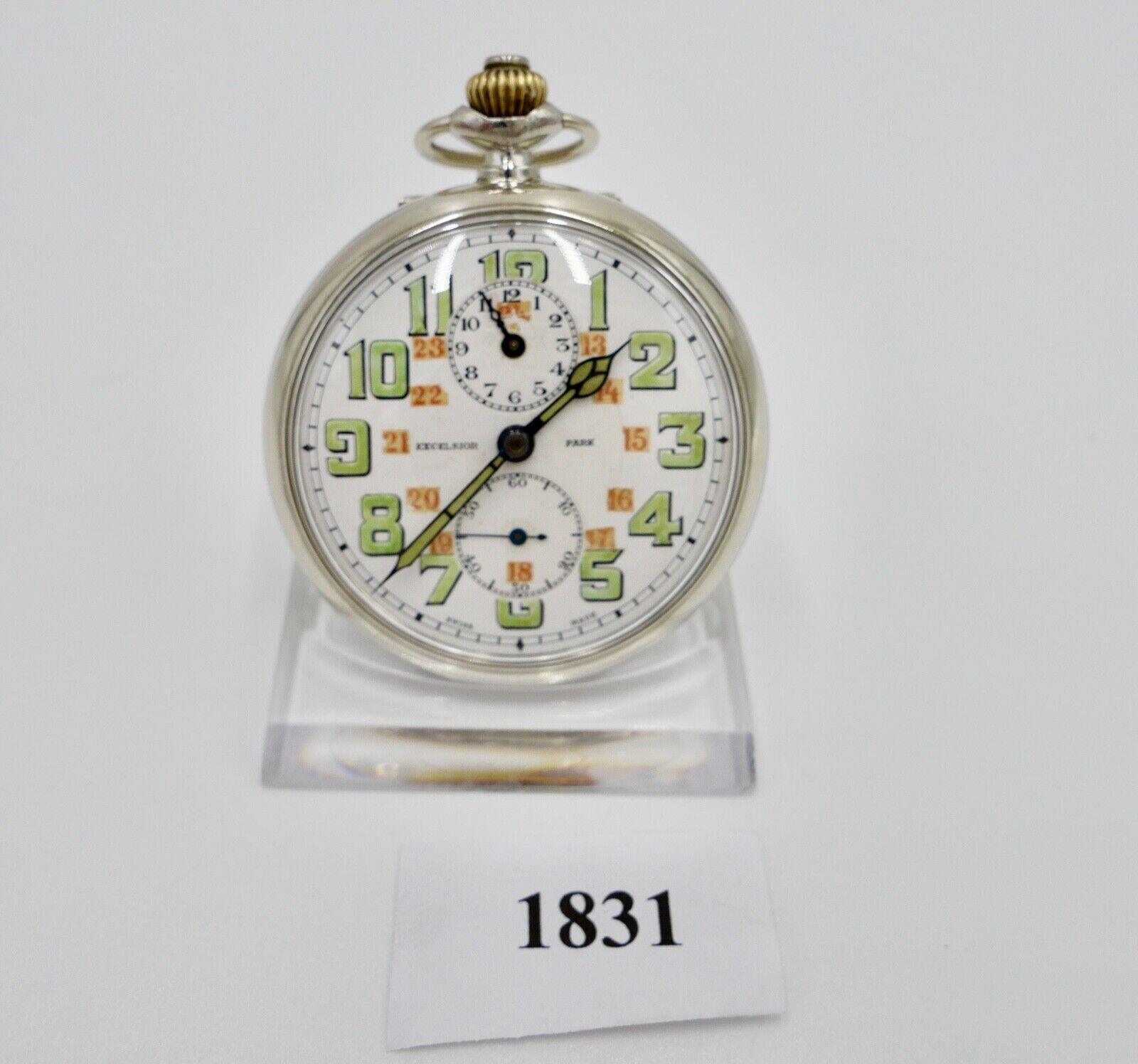 EXCELSIOR PARK Edelstahl Taschenuhr Wecker Ø 49mm sehr selten - Antikhandel-Stuttgart