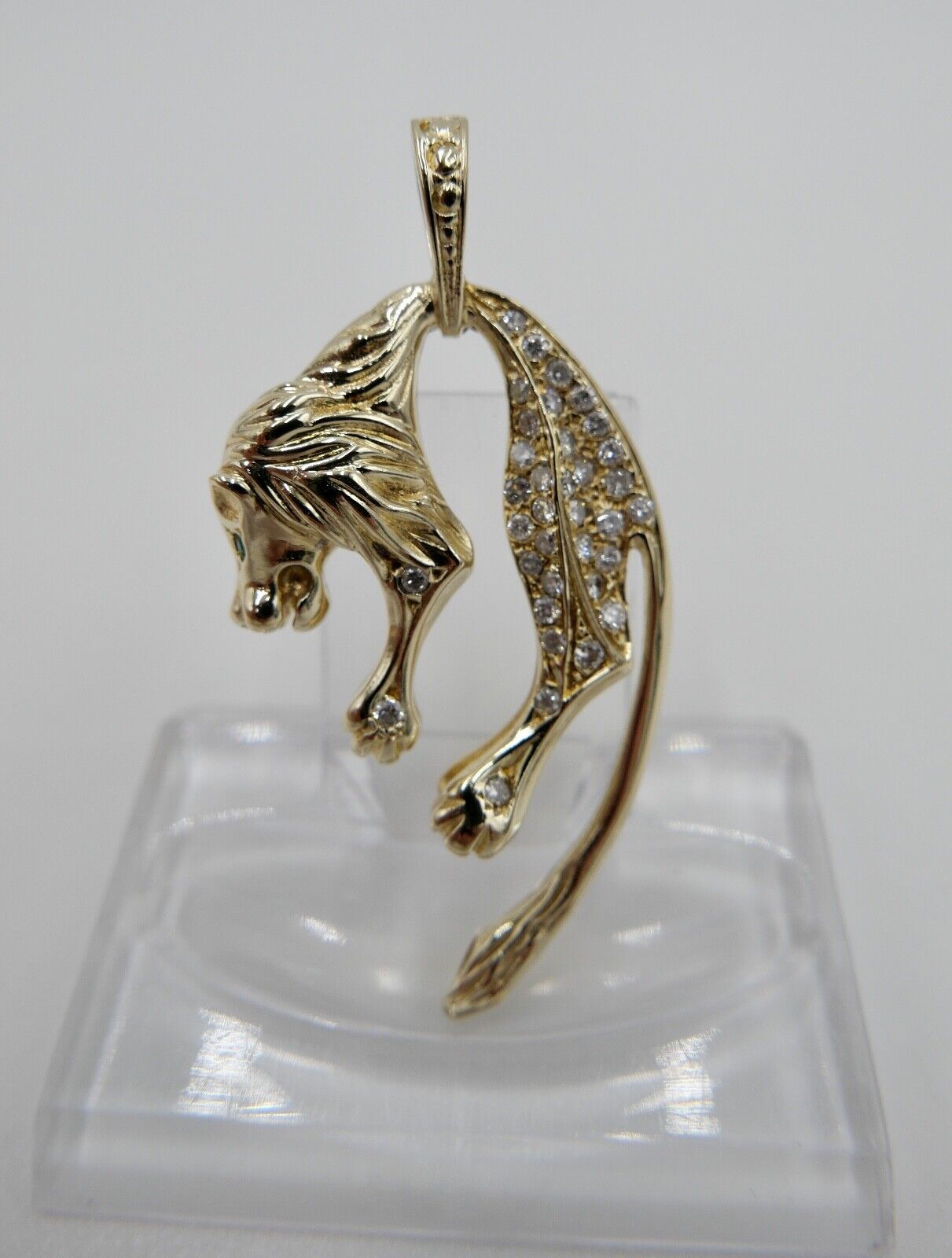 Massiver Gold Anhänger LÖWE Brillanten & Smaragd 585 14K Gelbgold 1,06 Ct 1980er - Antikhandel-Stuttgart