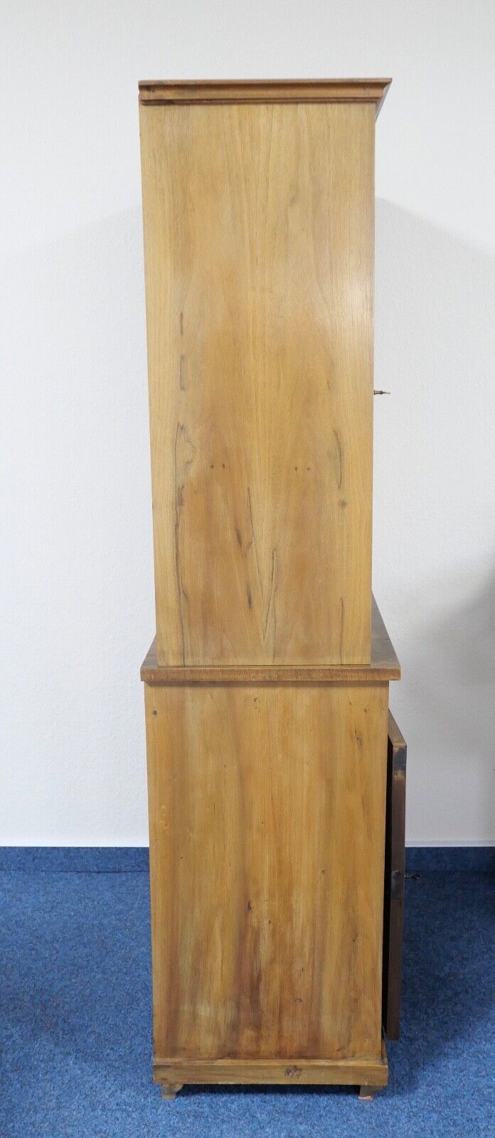 Biedermeier um 1840 Aufsatzvitrine Glasvitrine 2 Tlg. Eiche Nussbaum 169x66x42cm - Antikhandel-Stuttgart