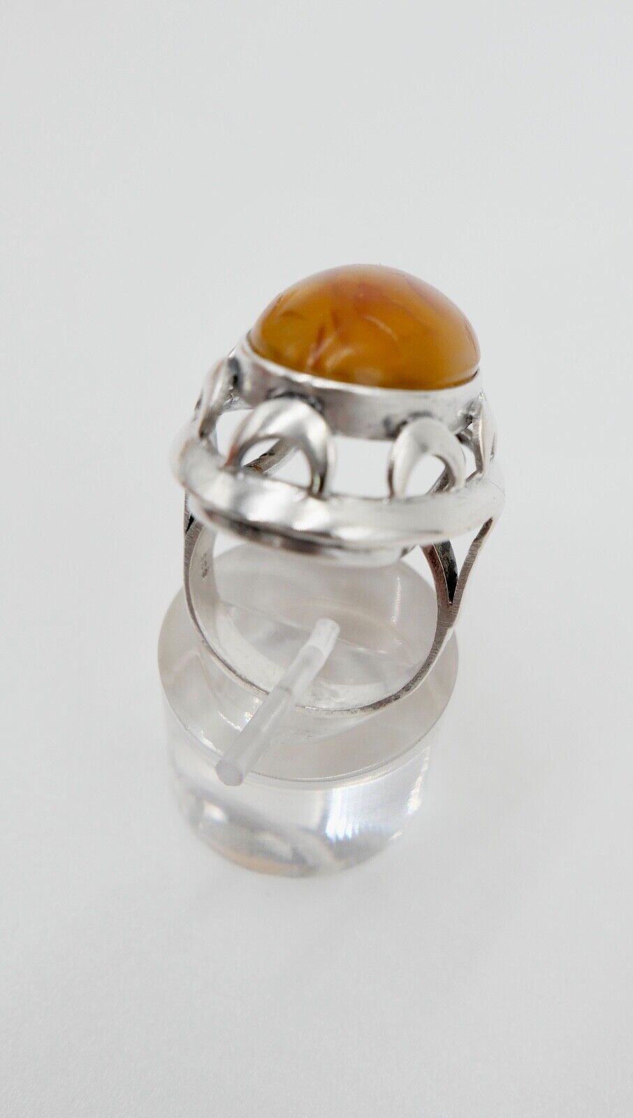 Großer auffälliger Bernstein Designer 835 Silber Ring Gr. 58 WWB 3 Frauenkopf - Antikhandel-Stuttgart