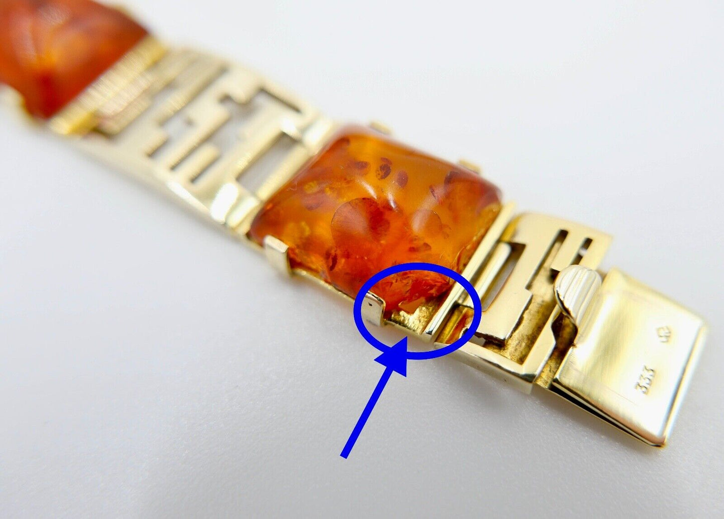 1980er Bernstein Armband Armschmuck 333 / 8K Gelb Gold Amber 18,5 cm - Antikhandel-Stuttgart