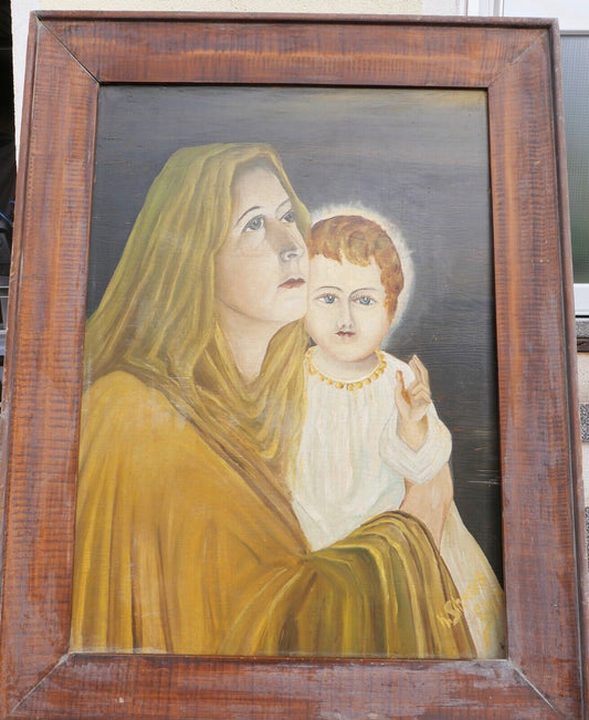 Antikes Religiöses Gemälde signiert " K. Schwarbi Eiken " auf Holz 19.Jh Schweiz - Antikhandel-Stuttgart