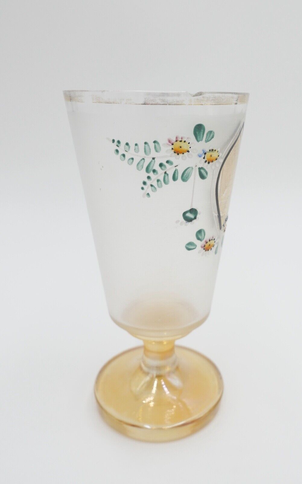 antik Glas / Becher handbemalt zum Andenken 15 cm hoch Gedenkglas - Antikhandel-Stuttgart