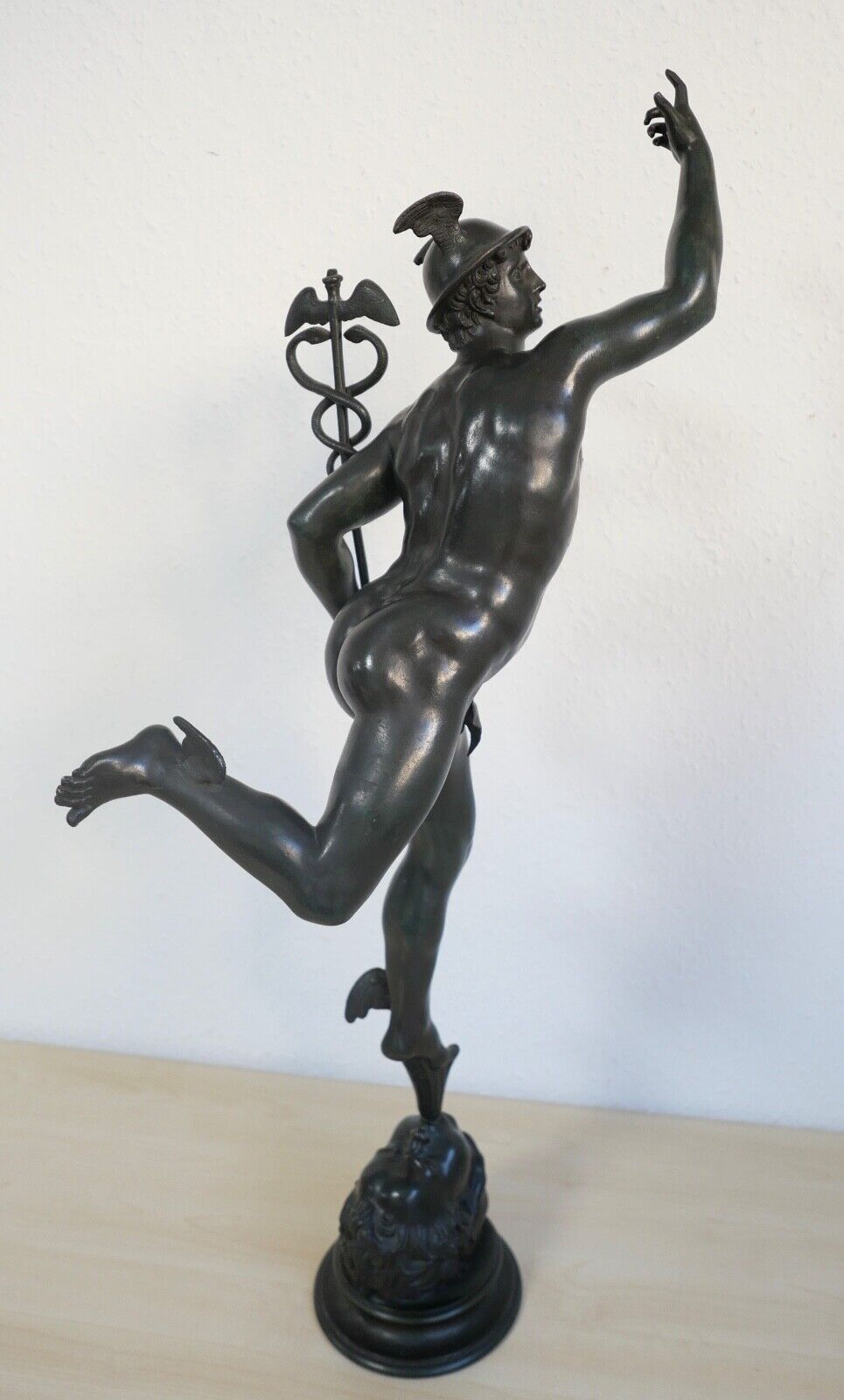 Große Bronze Statue 79 cm HERMES DER GÖTTERBOTE 6,4 Kg - Antikhandel-Stuttgart