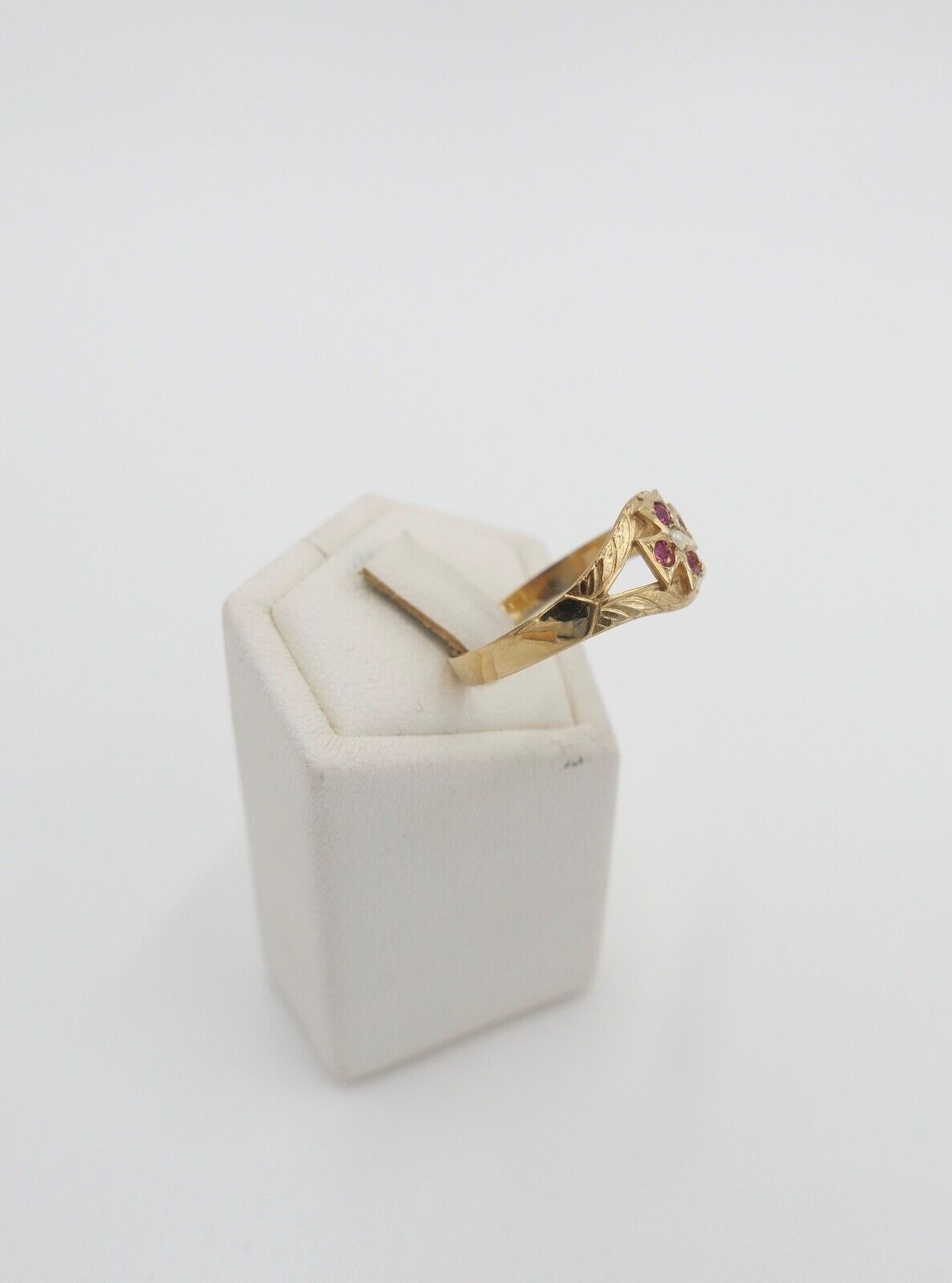 Antiker Ring um 1870 Gr. 54 Rubin Saatperle 800 Silber vergoldet Kreuz Motiv - Antikhandel-Stuttgart