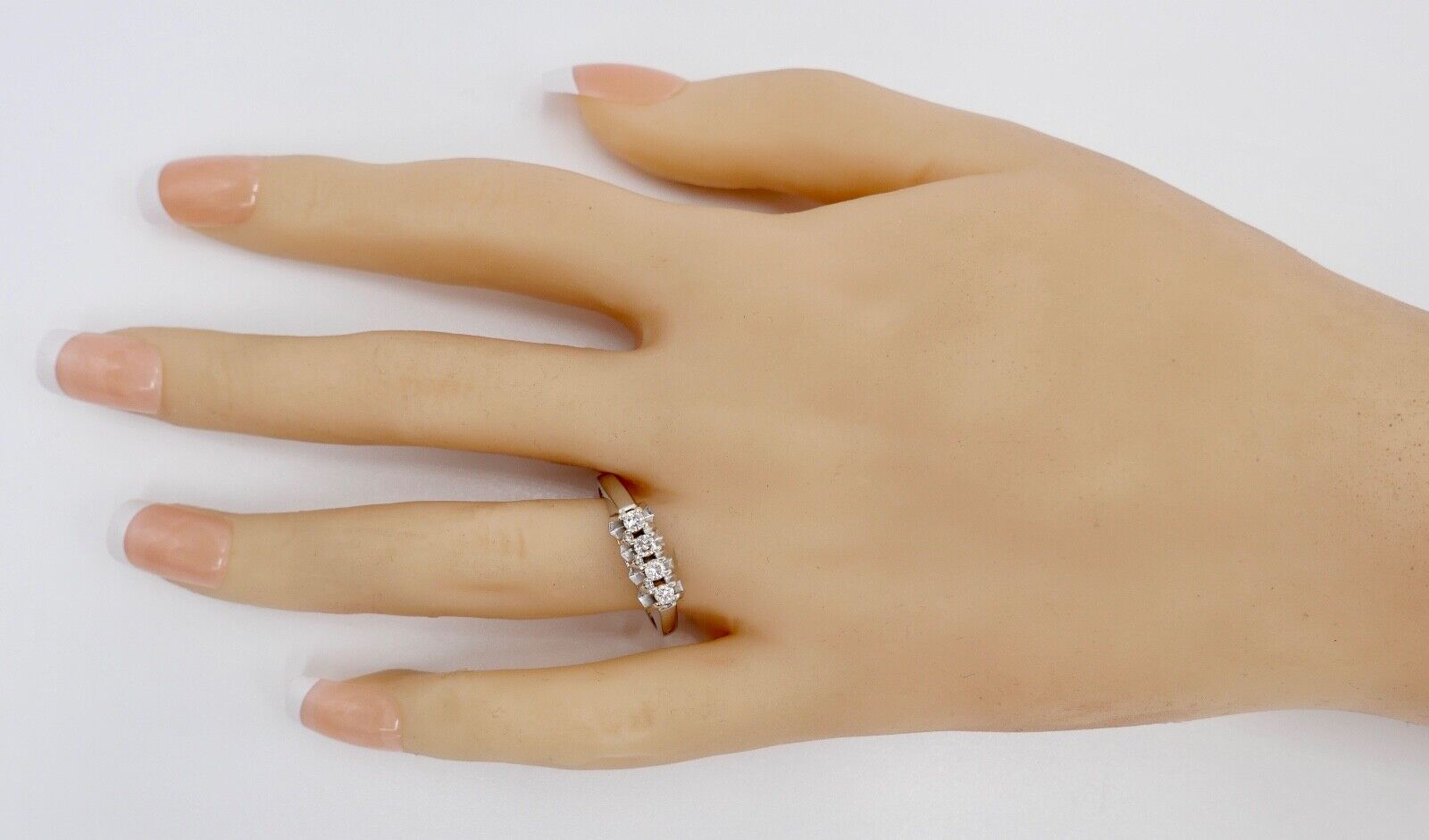 70er Jahre halb memory Weißgold Ring 585 14K mit 4 Diamanten 0,20Ct Gr. 61 - Antikhandel-Stuttgart