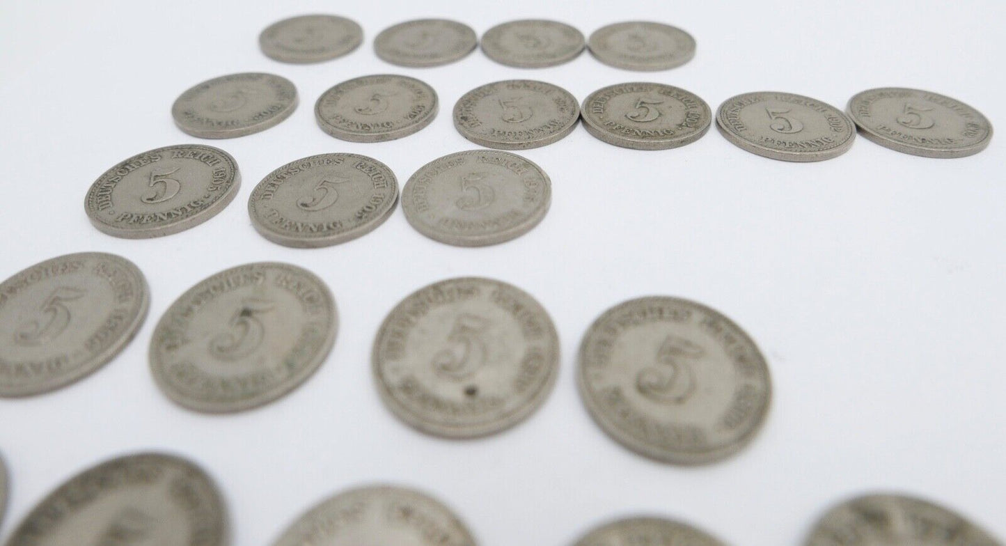33x 5 Pfennig 1890 - 1905 A D E F G J großer Adler Jäger J.12 ss - stg - Antikhandel-Stuttgart