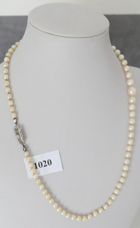 Perlenkette Collier AKOYA ZUCHTPERLE Gold 585 / 14K pearl Ø 4,6 bis 8,3 mm 51 cm - Antikhandel-Stuttgart