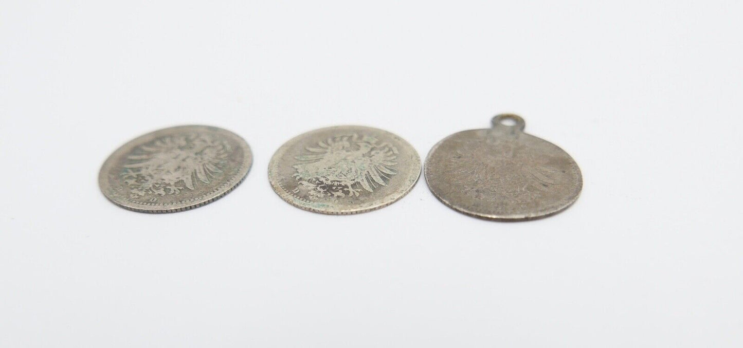 3x 20 Pfennig Kaiserreich 1873 D & 2x 1874 D Jäger J.5 s-ss schön - sehr schön - Antikhandel-Stuttgart