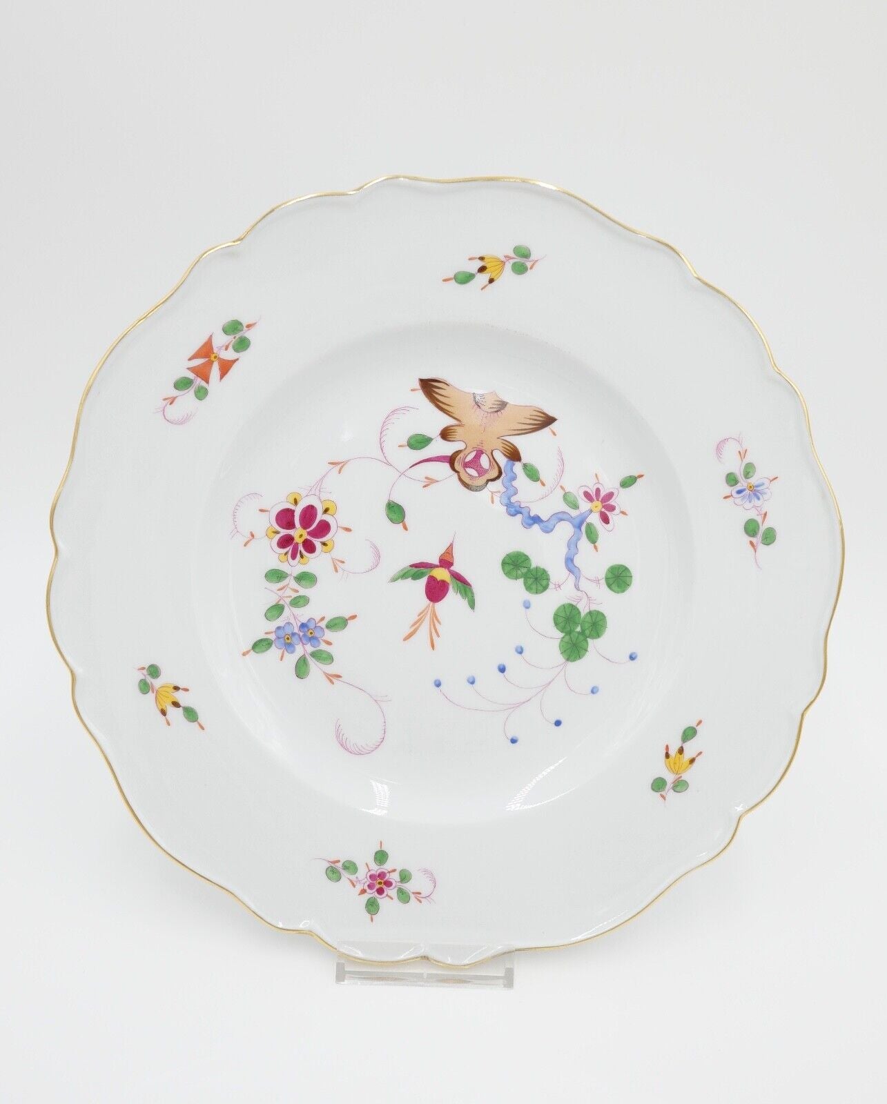 Meissen Porzellan Teller Ø 26,5 cm Wandteller Goldrand FELS & VOGEL Pfeifferzeit - Antikhandel-Stuttgart