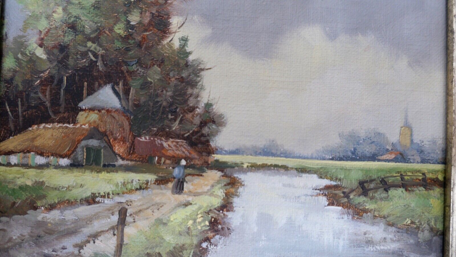 kleines Ölgemälde Niederlande B.H. Slotman Landschaft 32x27cm Leinwand - Antikhandel-Stuttgart