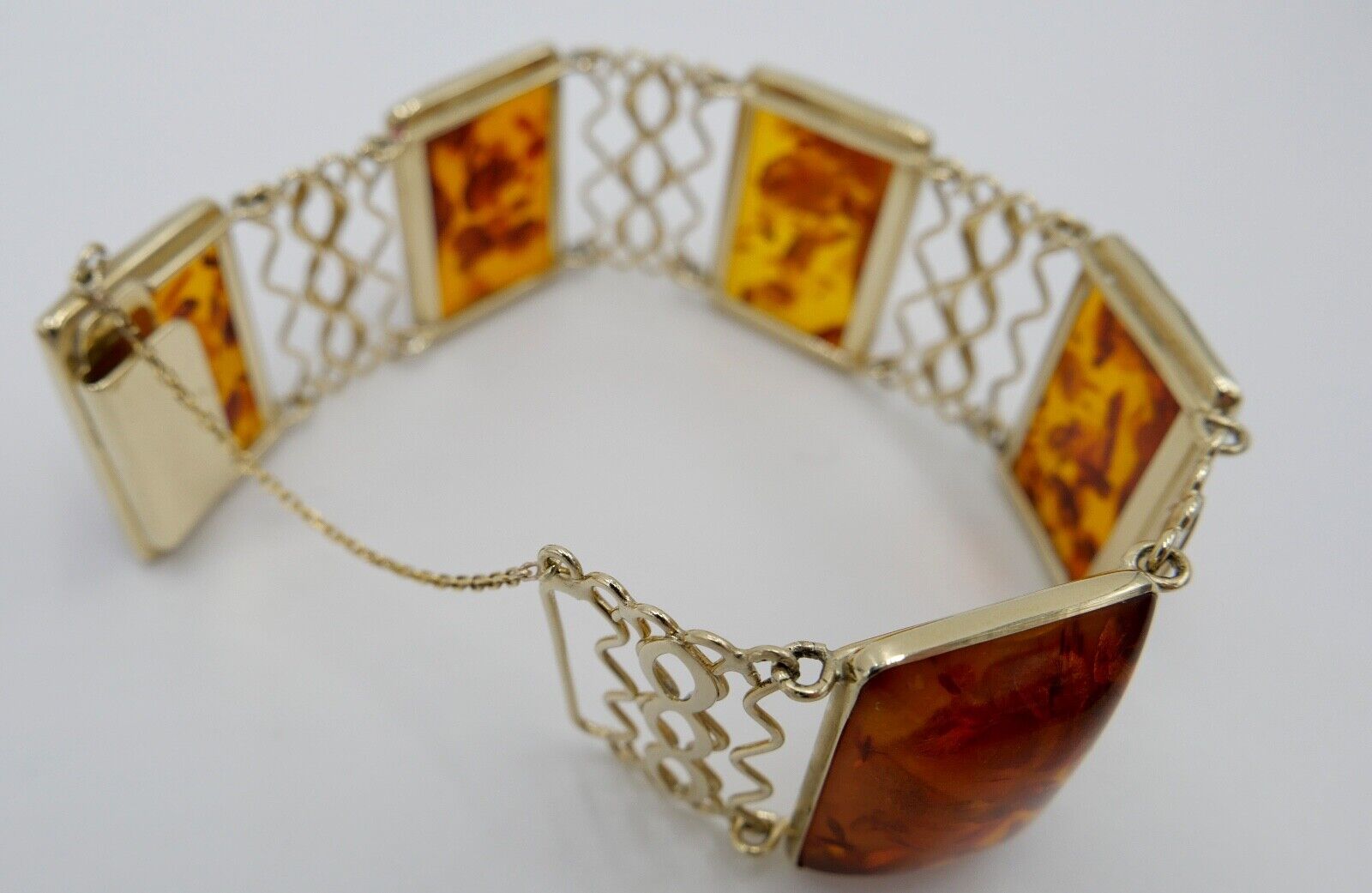 333 Gelbgold FKE Damen Bernstein Glieder Armband 19,3 cm - Antikhandel-Stuttgart