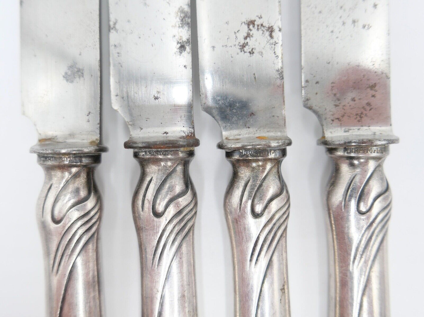 4x ALTE CHRISTOFLE PARIS VERSILBERT MESSER / BESTECK Silberauflage 20-30er Jahre - Antikhandel-Stuttgart