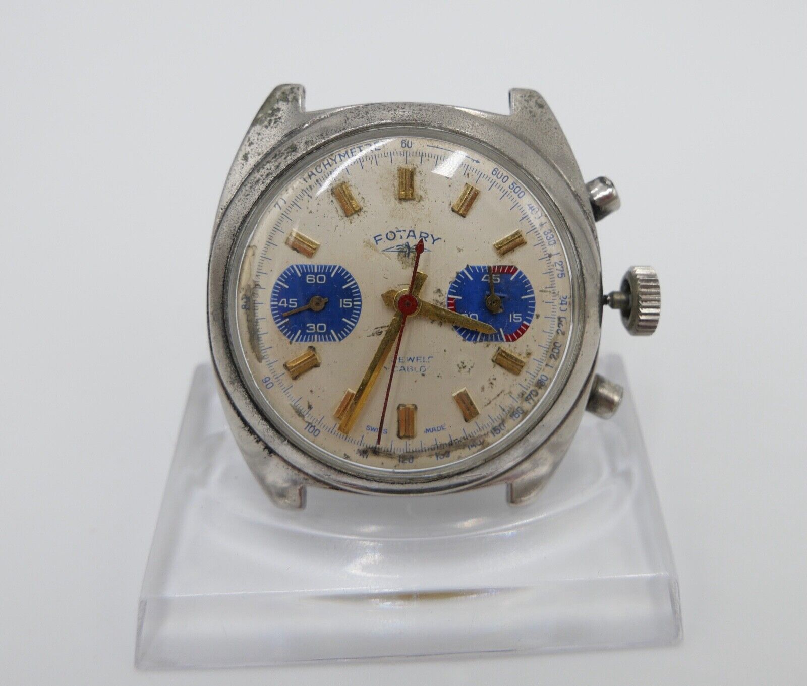 LÄUFT Rotary Cal. Valjoux 7733 Uhrwerk Chronograph seltenes Zifferblatt - Antikhandel-Stuttgart