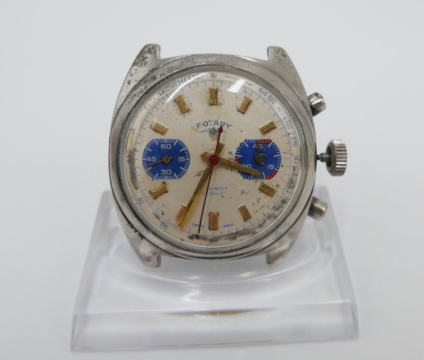 LÄUFT Rotary Cal. Valjoux 7733 Uhrwerk Chronograph seltenes Zifferblatt - Antikhandel-Stuttgart
