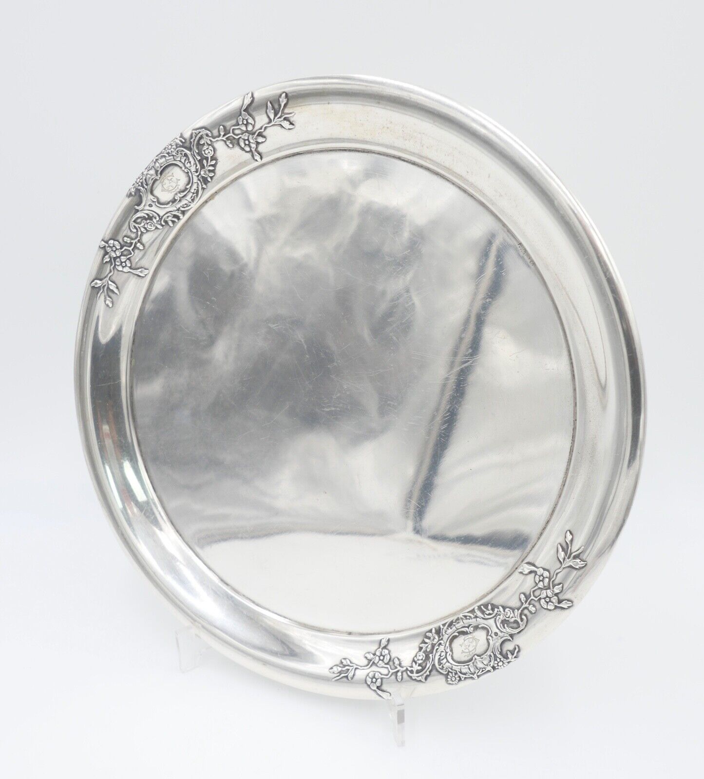 LAZARUS POSEN 800 Silber um 1900 Jugendstil Tablett Servierplatte Ø32cm Monogram - Antikhandel-Stuttgart