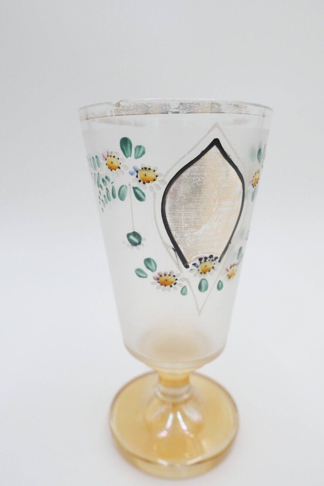 antik Glas / Becher handbemalt zum Andenken 15 cm hoch Gedenkglas - Antikhandel-Stuttgart