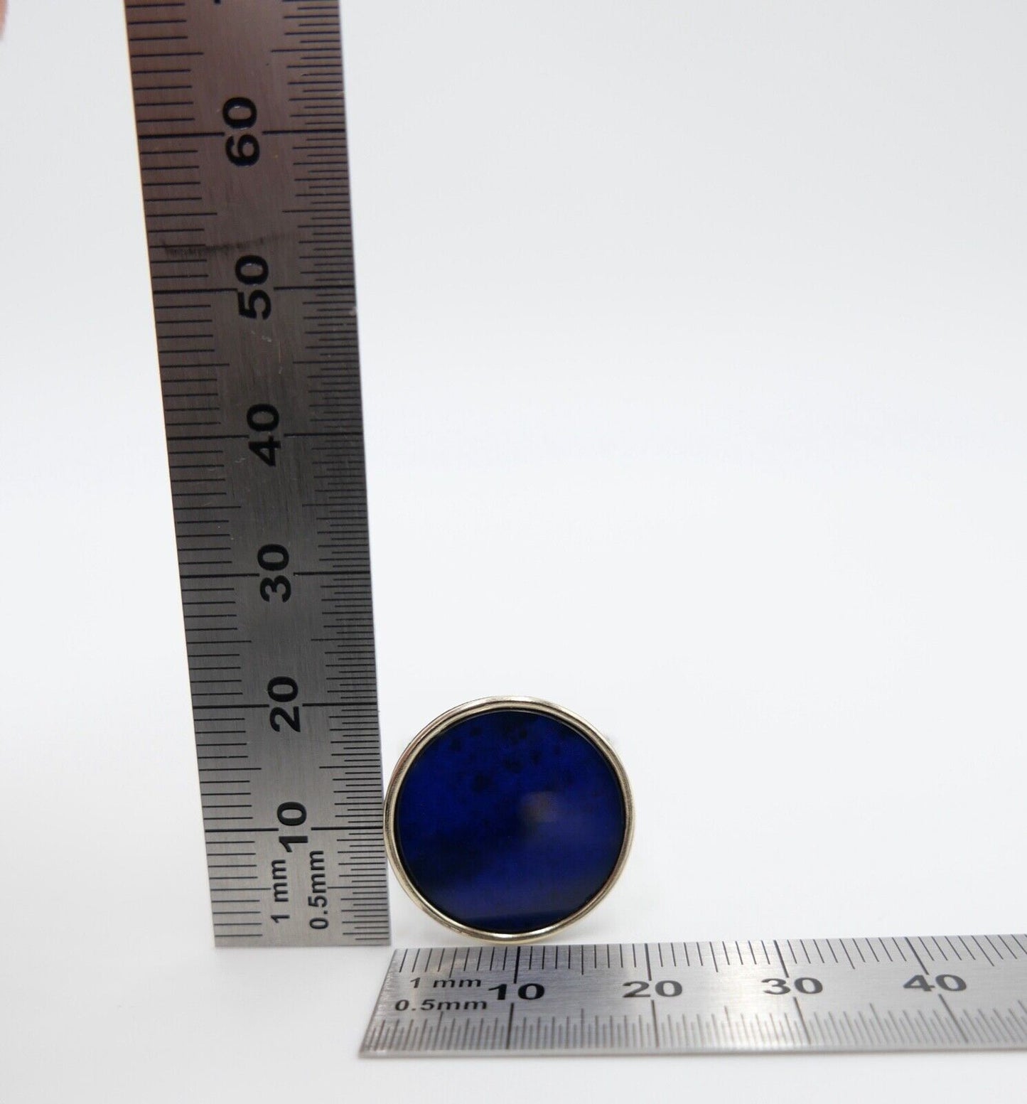 80er Rundkopf Silberrring Damen runder großer Lapislazuli vergoldet Gr.57 Silber - Antikhandel-Stuttgart