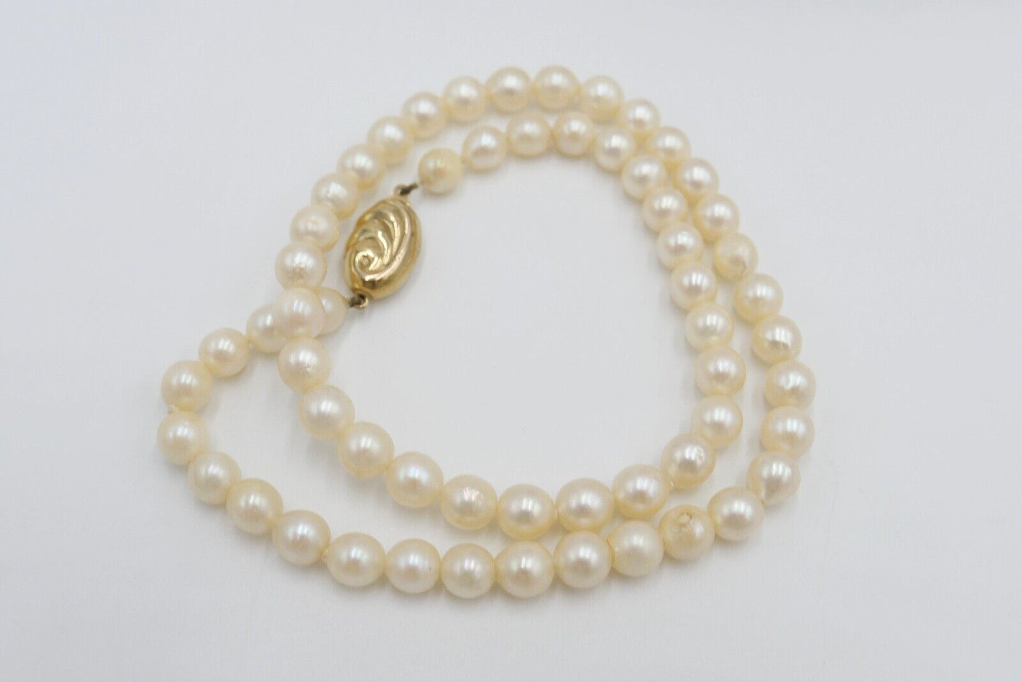 80er Jahre Jka Perlenkette Collier Zuchtperle 43 cm Gold 585 / 14K Perlen Ø 6 mm - Antikhandel-Stuttgart