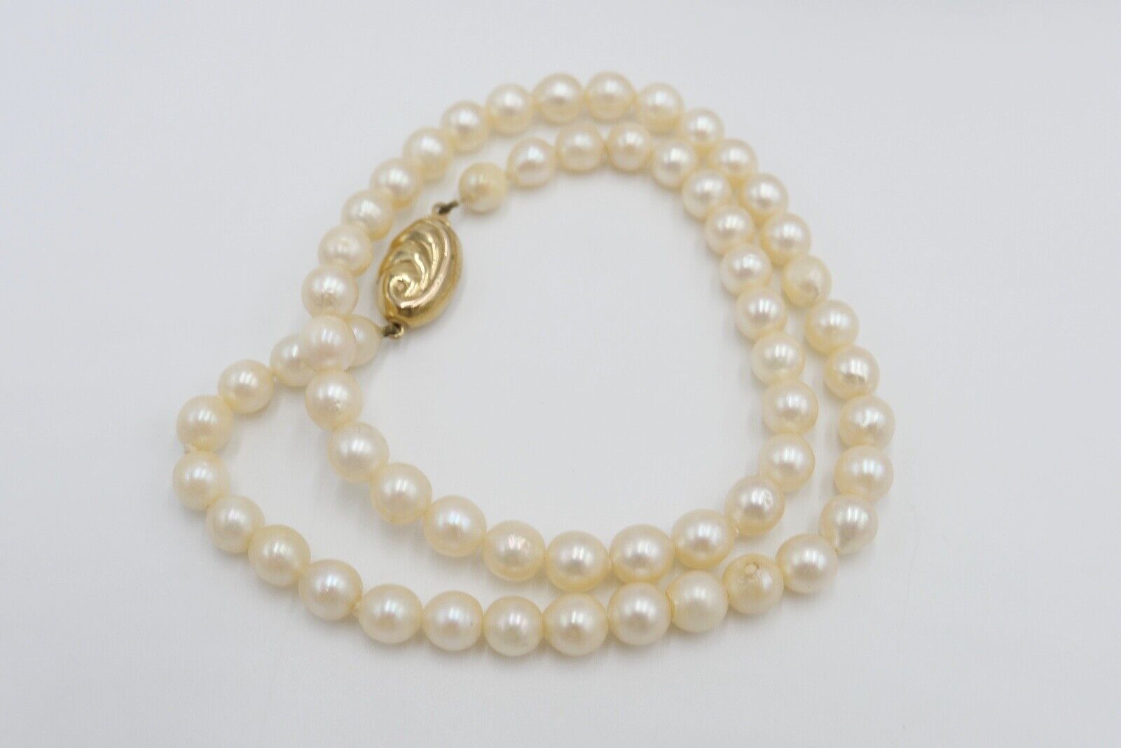 80er Jahre Jka Perlenkette Collier Zuchtperle 43 cm Gold 585 / 14K Perlen Ø 6 mm - Antikhandel-Stuttgart