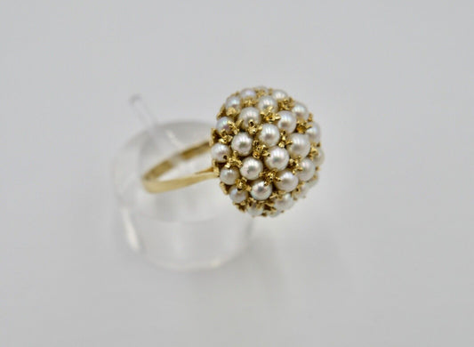 Multi Perlen Damenring Goldring 750 18K Gr. 54 aus 1980er Jahren mit 37 Perlen - Antikhandel-Stuttgart