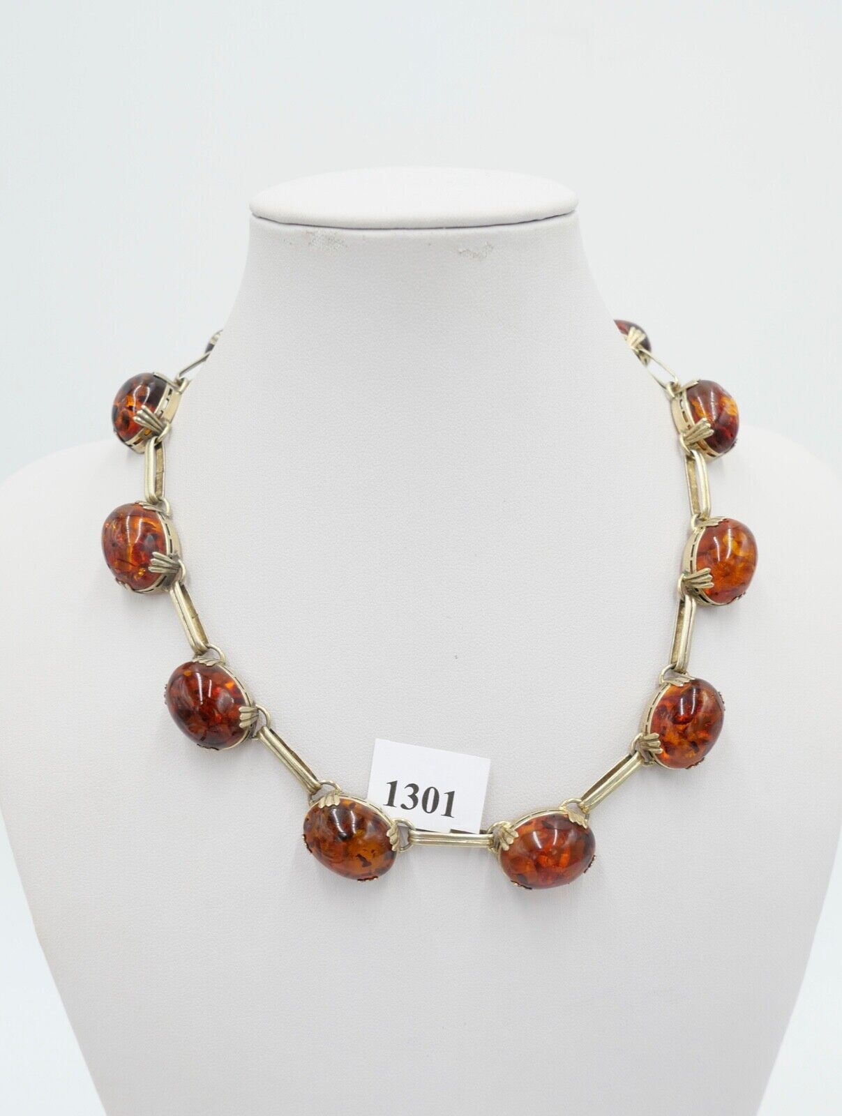 Bernstein Kette 830 Silber vergoldet Halskette Collier Ø 43 cm Gliederkette - Antikhandel-Stuttgart