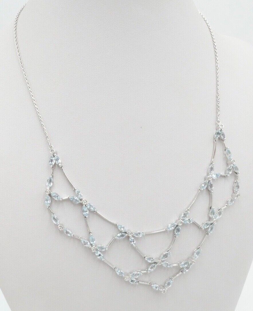 NEUwertig Auftragsarbeit Luxus Collier Brillanten Weißgold Aquamarine 585 / 14K - Antikhandel-Stuttgart