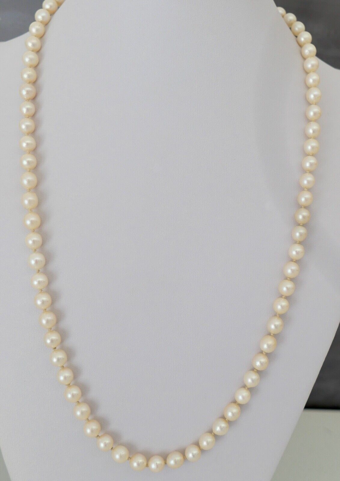 Perlenkette Verschluss Weiß/Gelb Gold 585/14K pearl Ø 6.5 mm Necklace 58 cm - Antikhandel-Stuttgart