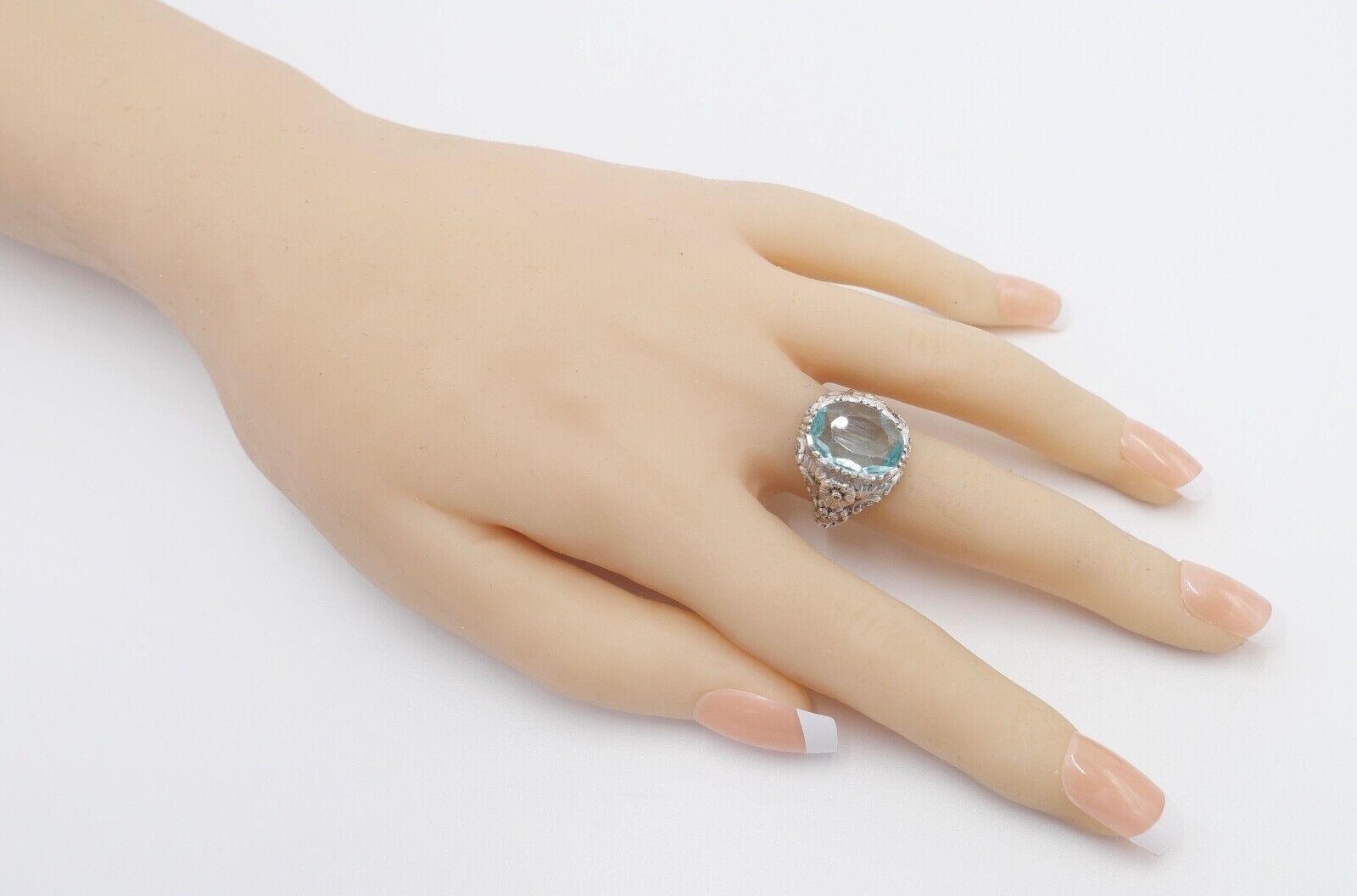 JUGENDSTIL Damenring 835 Silber Gr. 57 floral Glasstein Türkis Blau - Antikhandel-Stuttgart