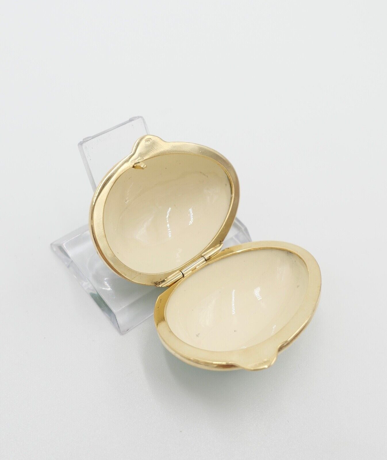 70er Jahre Ei-förmige Pillendose Emaille Keramik 800 Silber vergoldet Florenz It - Antikhandel-Stuttgart